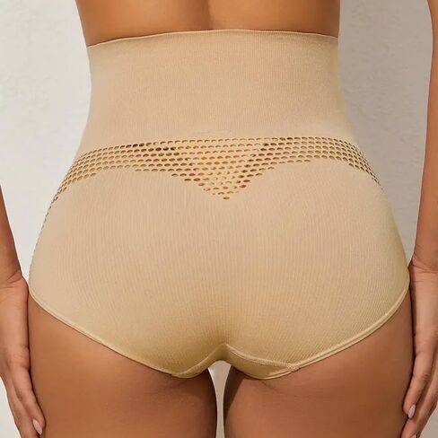 3 PCS Women High Waist Seamless Shaping Underwear Set, Tummy Support Mesh Patch Design, Soft Fit Smoothing Innerwear in Saudi Arabia