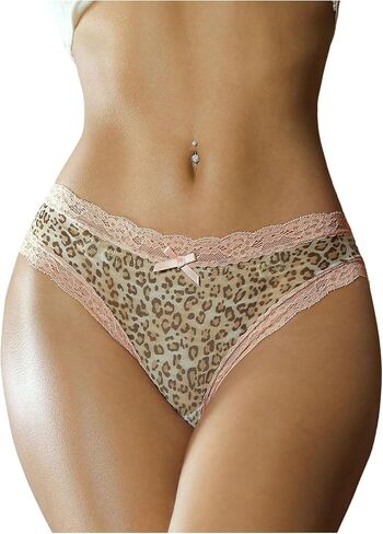 SweatyRocks Women's Leopard Print Mesh Hipster Panties Semi Sheer Lace Trim Low Rise Soft Underwear in Saudi Arabia