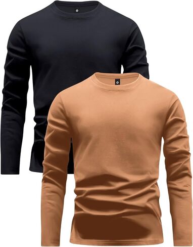 2 Pack Men's Spring Autumn Thin Long-Sleeve T-Shirt Base Layer Fashion Casual Sports for Boyfriend or Husband in Saudi Arabia