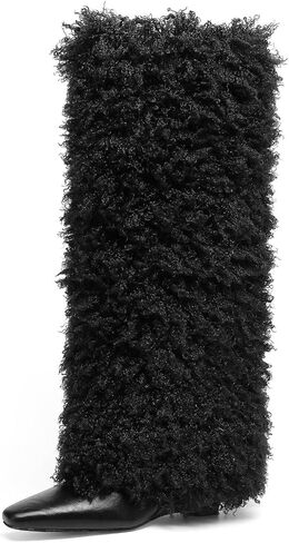 Mid Calf Boots for Women Fold Over Round Toe Chunky Sole in Saudi Arabia