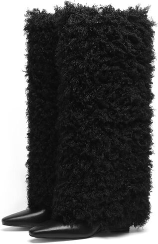 Mid Calf Boots for Women Fold Over Round Toe Chunky Sole in Saudi Arabia