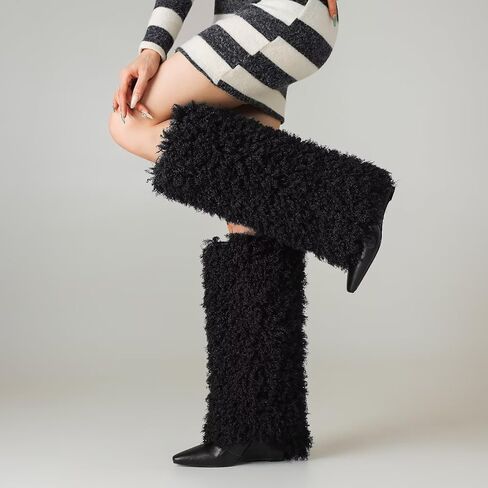 Mid Calf Boots for Women Fold Over Round Toe Chunky Sole in Saudi Arabia