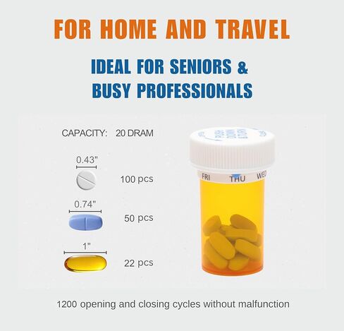 Smart Pill Bottle, Automatic Medication Reminder, Pill Organizer, 7 Day Weekly Tracker, Daily Medicine Dispenser, Child-Resistant Cap, Seniors Friendly in Saudi Arabia