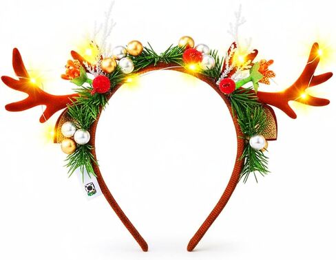 عصابة رأس جونكي كريسماس تضيء قرون الرنة، غطاء رأس لحفلات عيد الميلاد، إكسسوارات الشعر للنساء in Kuwait