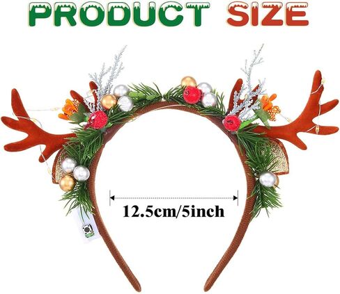 عصابة رأس جونكي كريسماس تضيء قرون الرنة، غطاء رأس لحفلات عيد الميلاد، إكسسوارات الشعر للنساء in Kuwait
