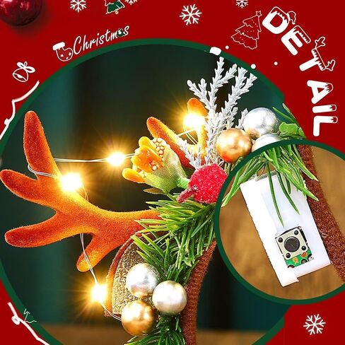 عصابة رأس جونكي كريسماس تضيء قرون الرنة، غطاء رأس لحفلات عيد الميلاد، إكسسوارات الشعر للنساء in Kuwait