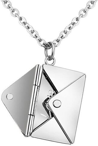 Personalized Love Letter Envelope Locket Necklace,Stainless Steel Love You Engraving Secret Message Necklace Jewelry Gifts for Girlfriend Mother Wife.(Silver) in Saudi Arabia