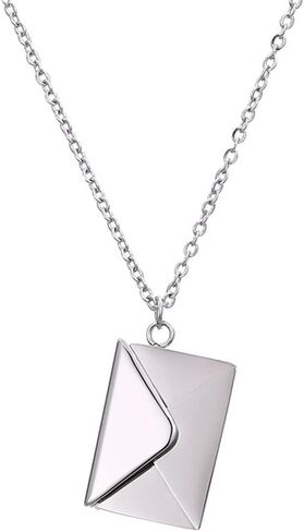 Personalized Love Letter Envelope Locket Necklace,Stainless Steel Love You Engraving Secret Message Necklace Jewelry Gifts for Girlfriend Mother Wife.(Silver) in Saudi Arabia
