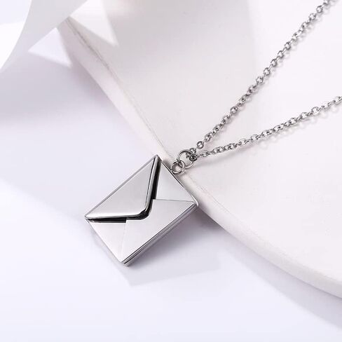 Personalized Love Letter Envelope Locket Necklace,Stainless Steel Love You Engraving Secret Message Necklace Jewelry Gifts for Girlfriend Mother Wife.(Silver) in Saudi Arabia