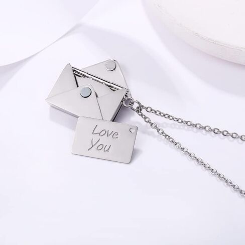 Personalized Love Letter Envelope Locket Necklace,Stainless Steel Love You Engraving Secret Message Necklace Jewelry Gifts for Girlfriend Mother Wife.(Silver) in Saudi Arabia