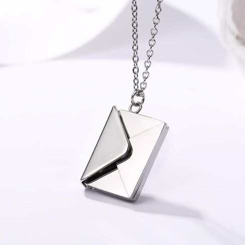 Personalized Love Letter Envelope Locket Necklace,Stainless Steel Love You Engraving Secret Message Necklace Jewelry Gifts for Girlfriend Mother Wife.(Silver) in Saudi Arabia