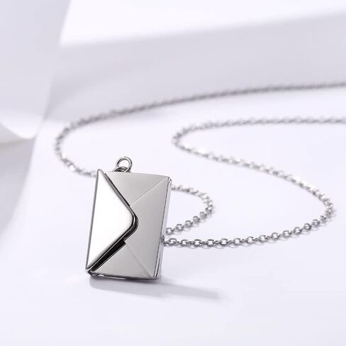 Personalized Love Letter Envelope Locket Necklace,Stainless Steel Love You Engraving Secret Message Necklace Jewelry Gifts for Girlfriend Mother Wife.(Silver) in Saudi Arabia
