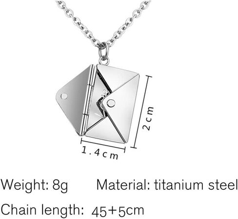 Personalized Love Letter Envelope Locket Necklace,Stainless Steel Love You Engraving Secret Message Necklace Jewelry Gifts for Girlfriend Mother Wife.(Silver) in Saudi Arabia