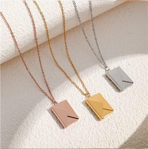 Personalized Love Letter Envelope Locket Necklace,Stainless Steel Love You Engraving Secret Message Necklace Jewelry Gifts for Girlfriend Mother Wife.(Silver) in Saudi Arabia