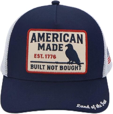 قبعة سائق الشاحنة ذات العلم الأمريكي | قبعة Snapback Patch بعلم الولايات المتحدة الأمريكية للرجال والنساء - قبعة شبكية وطنية عتيقة | الحرية، الاستقلال، 1776، الحرية، شبكة قابلة للتنفس، قابلة للتعديل | ملابس غير رسمية باللونين الأزرق الداكن والأبيض in Kuwait