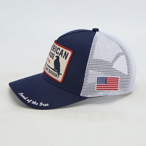 قبعة سائق الشاحنة ذات العلم الأمريكي | قبعة Snapback Patch بعلم الولايات المتحدة الأمريكية للرجال والنساء - قبعة شبكية وطنية عتيقة | الحرية، الاستقلال، 1776، الحرية، شبكة قابلة للتنفس، قابلة للتعديل | ملابس غير رسمية باللونين الأزرق الداكن والأبيض in Kuwait