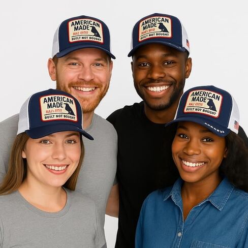 قبعة سائق الشاحنة ذات العلم الأمريكي | قبعة Snapback Patch بعلم الولايات المتحدة الأمريكية للرجال والنساء - قبعة شبكية وطنية عتيقة | الحرية، الاستقلال، 1776، الحرية، شبكة قابلة للتنفس، قابلة للتعديل | ملابس غير رسمية باللونين الأزرق الداكن والأبيض in Kuwait