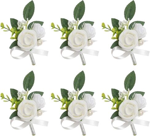 6 pcs Burnt Orange Boutonniere for Men Wedding Groom Groomsmen Best Man Terracotta Artificial Flowers Boutonniere for Fall Rustic Wedding Ceremony Anniversary Prom Flowers Formal Dinner Party in Kuwait