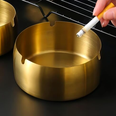 1PC Gold Ashtray With Windproof U-Groove Design Sleek Smooth Finish for Indoor Outdoor Patio Table Smoking Bar Office Use, Gold in Saudi Arabia