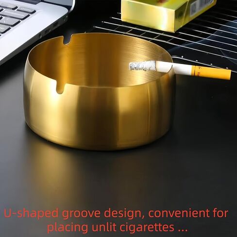 1PC Gold Ashtray With Windproof U-Groove Design Sleek Smooth Finish for Indoor Outdoor Patio Table Smoking Bar Office Use, Gold in Saudi Arabia