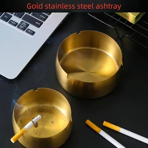 1PC Gold Ashtray With Windproof U-Groove Design Sleek Smooth Finish for Indoor Outdoor Patio Table Smoking Bar Office Use, Gold in Saudi Arabia