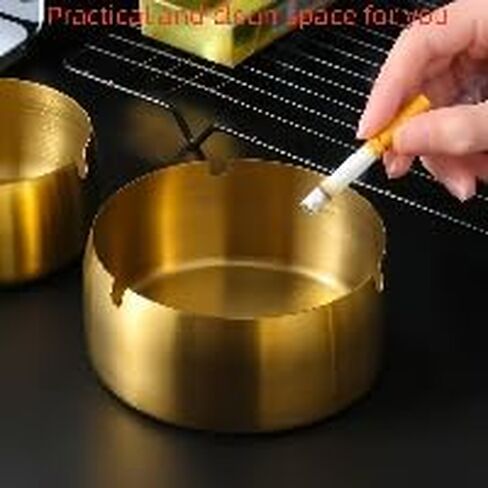 1PC Gold Ashtray With Windproof U-Groove Design Sleek Smooth Finish for Indoor Outdoor Patio Table Smoking Bar Office Use, Gold in Saudi Arabia