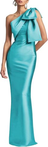 One Shoulder Bridesmaid Dress for Women Mermaid Satin Long Bodycon Formal Evening Gowns with Bow in Kuwait