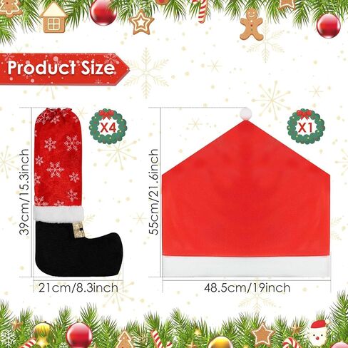 Christmas Chair Covers with 4 Pcs Christmas Chair Leg Covers, Soft Santa Hat Chair Back Cover & Christmas Chairs Leg Floor Protectors for Xmas Table Decor, Xmas Holiday Decoration (5) in Saudi Arabia