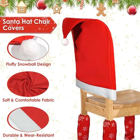 Christmas Chair Covers with 4 Pcs Christmas Chair Leg Covers, Soft Santa Hat Chair Back Cover & Christmas Chairs Leg Floor Protectors for Xmas Table Decor, Xmas Holiday Decoration (5) in Saudi Arabia