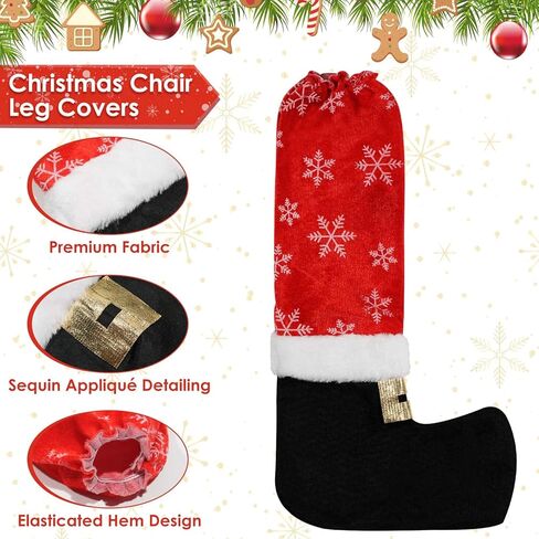 Christmas Chair Covers with 4 Pcs Christmas Chair Leg Covers, Soft Santa Hat Chair Back Cover & Christmas Chairs Leg Floor Protectors for Xmas Table Decor, Xmas Holiday Decoration (5) in Saudi Arabia