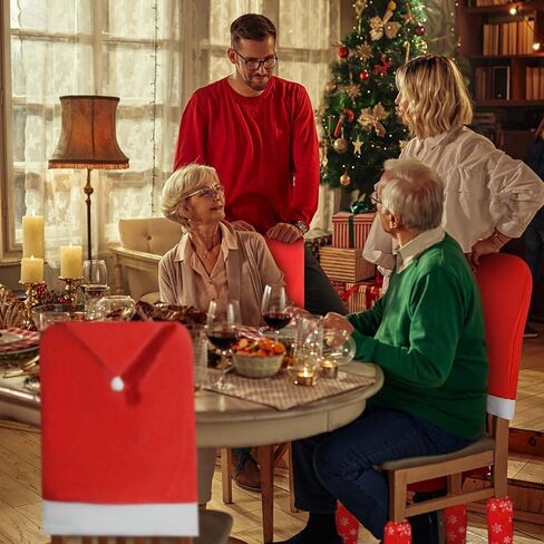 Christmas Chair Covers with 4 Pcs Christmas Chair Leg Covers, Soft Santa Hat Chair Back Cover & Christmas Chairs Leg Floor Protectors for Xmas Table Decor, Xmas Holiday Decoration (5) in Saudi Arabia