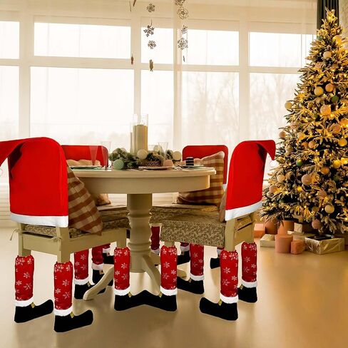 Christmas Chair Covers with 4 Pcs Christmas Chair Leg Covers, Soft Santa Hat Chair Back Cover & Christmas Chairs Leg Floor Protectors for Xmas Table Decor, Xmas Holiday Decoration (5) in Saudi Arabia