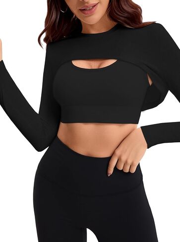 Remidoo Women's Bolero Shrug Super Long Sleeve Crop Top Gym Workout Tops Cropped Shirt in Saudi Arabia