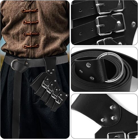 2 Pcs Medieval Sword Belt with Sword Frog Holster Adjustable Rapier Sword Holster Renaissance Renaissance Belt Knight Costume Accessory for Halloween (Black, Medium) in Saudi Arabia