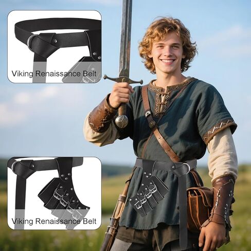 2 Pcs Medieval Sword Belt with Sword Frog Holster Adjustable Rapier Sword Holster Renaissance Renaissance Belt Knight Costume Accessory for Halloween (Black, Medium) in Saudi Arabia