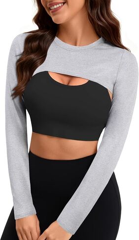 Remidoo Women's Bolero Shrug Super Long Sleeve Crop Top Gym Workout Tops Cropped Shirt in Saudi Arabia