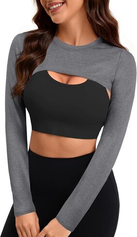 Remidoo Women's Bolero Shrug Super Long Sleeve Crop Top Gym Workout Tops Cropped Shirt in Saudi Arabia