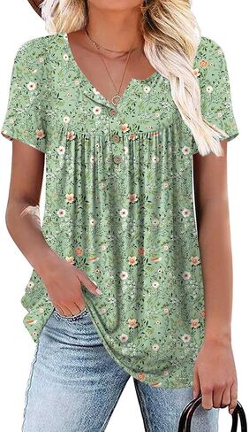 Aodemo Women's Summer Plus Size Tops Short Sleeve Shirts Henley Fit Tunic Ladies Flowy Blouse in Saudi Arabia
