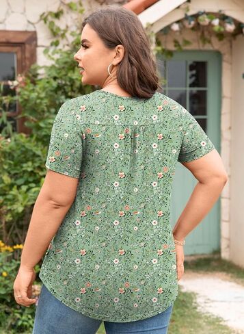 Aodemo Women's Summer Plus Size Tops Short Sleeve Shirts Henley Fit Tunic Ladies Flowy Blouse in Saudi Arabia