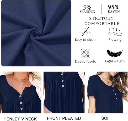 Aodemo Women's Summer Plus Size Tops Short Sleeve Shirts Henley Fit Tunic Ladies Flowy Blouse in Saudi Arabia
