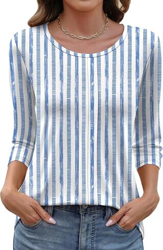LOMON 3/4 طول كم المرأة بلايز عادية Crewneck الربيع الصيف مطوي تونك القمم عطلة الشاطئ تي شيرت in Saudi Arabia
