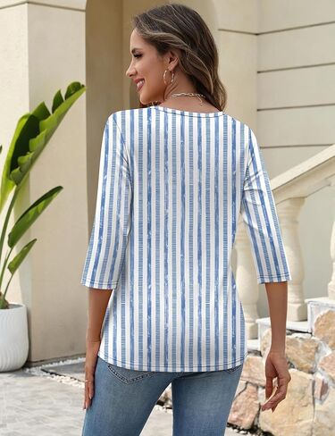 LOMON 3/4 طول كم المرأة بلايز عادية Crewneck الربيع الصيف مطوي تونك القمم عطلة الشاطئ تي شيرت in Saudi Arabia