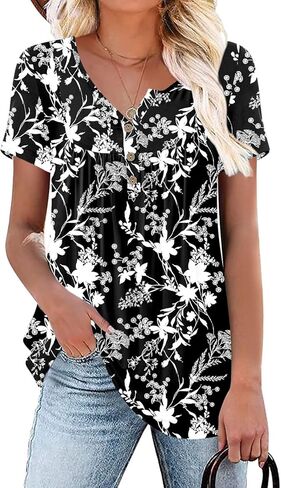Aodemo Women's Summer Plus Size Tops Short Sleeve Shirts Henley Fit Tunic Ladies Flowy Blouse in Saudi Arabia