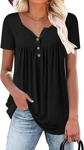 Aodemo Women's Summer Plus Size Tops Short Sleeve Shirts Henley Fit Tunic Ladies Flowy Blouse in Saudi Arabia
