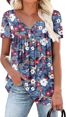 Aodemo Women's Summer Plus Size Tops Short Sleeve Shirts Henley Fit Tunic Ladies Flowy Blouse in Saudi Arabia