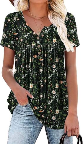 Aodemo Women's Summer Plus Size Tops Short Sleeve Shirts Henley Fit Tunic Ladies Flowy Blouse in Saudi Arabia