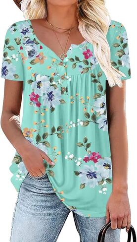 Aodemo Women's Summer Plus Size Tops Short Sleeve Shirts Henley Fit Tunic Ladies Flowy Blouse in Saudi Arabia
