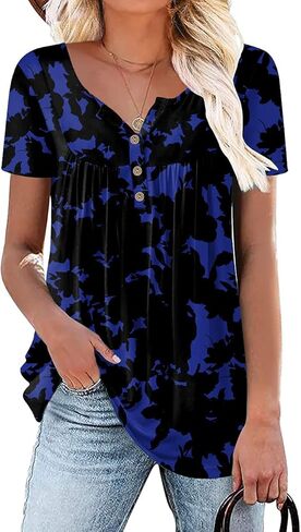 Aodemo Women's Summer Plus Size Tops Short Sleeve Shirts Henley Fit Tunic Ladies Flowy Blouse in Saudi Arabia
