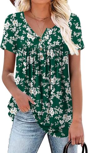 Aodemo Women's Summer Plus Size Tops Short Sleeve Shirts Henley Fit Tunic Ladies Flowy Blouse in Saudi Arabia