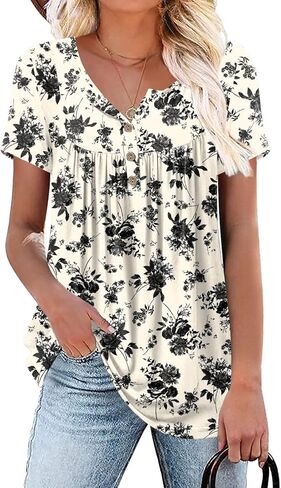 Aodemo Women's Summer Plus Size Tops Short Sleeve Shirts Henley Fit Tunic Ladies Flowy Blouse in Saudi Arabia